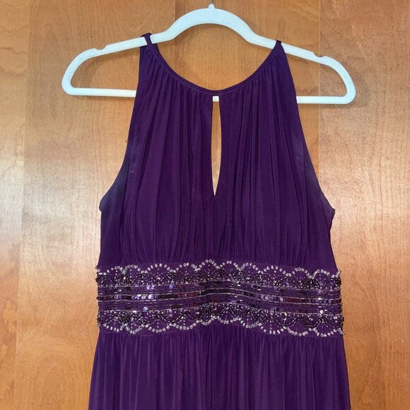 Dress Barn Petite 14 Purple Sleeveless Dress With Keyhole Beaded Waist - Picture 7 of 8